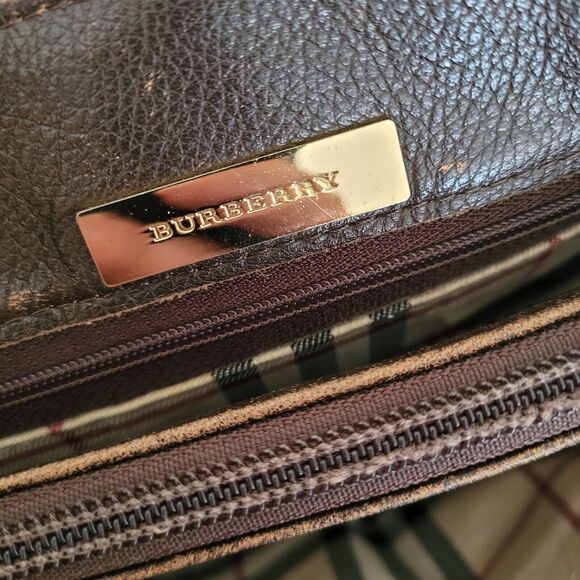 BURBERRY Tote Handbag Purse Bag Geniue Leather Medium Nova Check Lining Brown - Picture 7 of 13